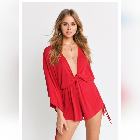 🏷TOBI NWOT GIRL POWER RED FRONT TWIST ROMPER - XS - Picture 2 of 7